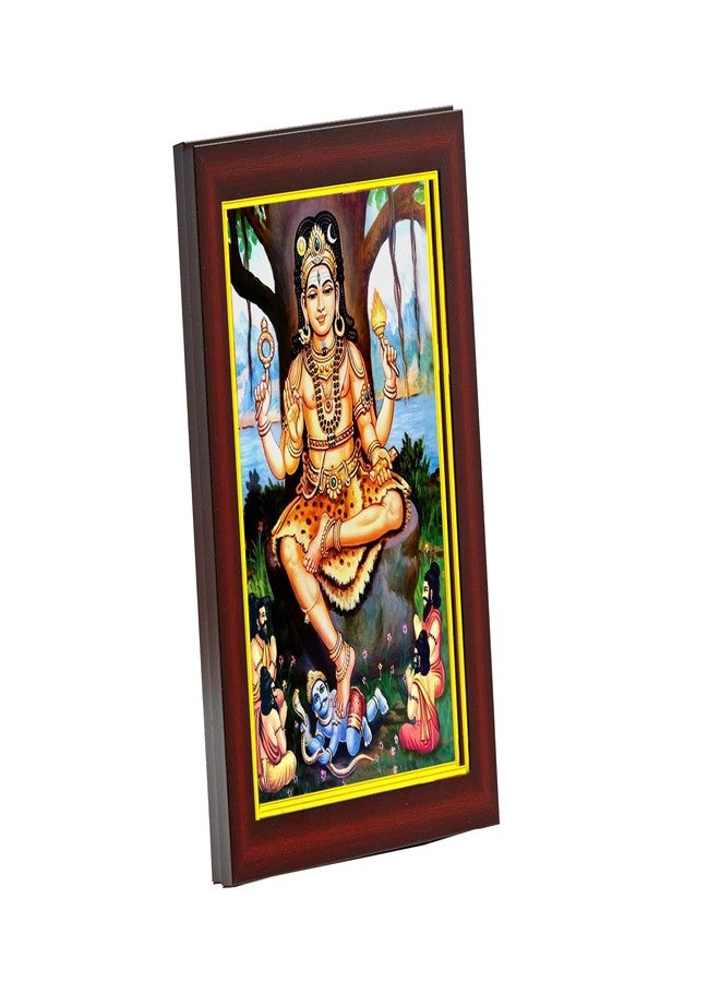 زيج - زاج إطار صور صغير بتصميم متعرج للإله داكشينامورتي، مناسب للجدران والطاولات وغرف الصلاة، مقاس صغير (6×8 بوصة، زجاج أكريليك)، مستطيل، بني - Image 1